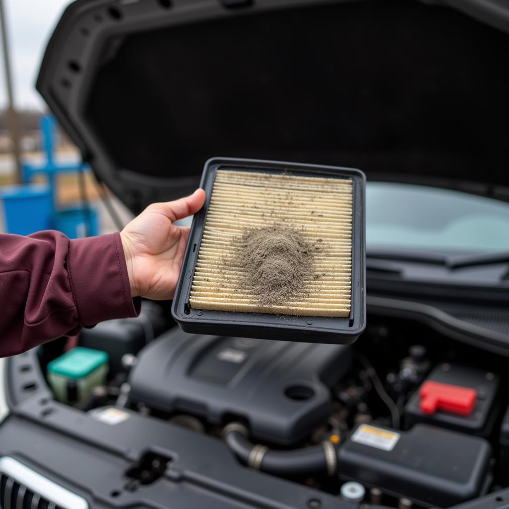 Mechanic inspecting a car air filter