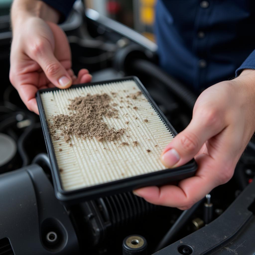  Mechanic replacing a car air filter 