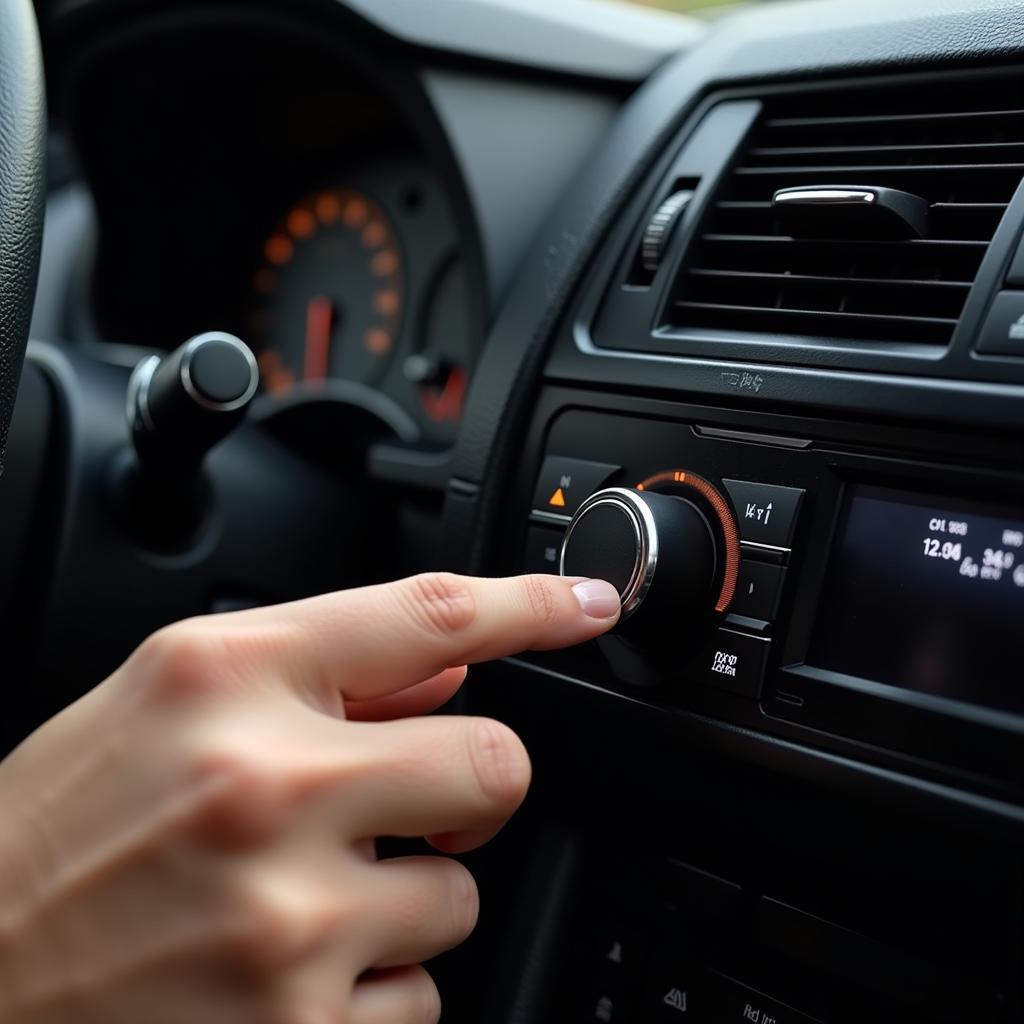 Driver adjusting car air conditioner temperature