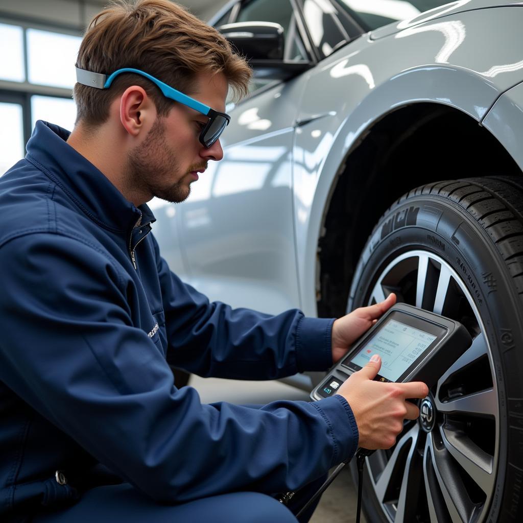 Car Aircon Service Technician in Leicester Performing Diagnostics