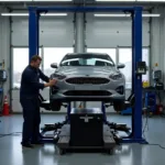 Mechanic Using a Car Alignment Machine