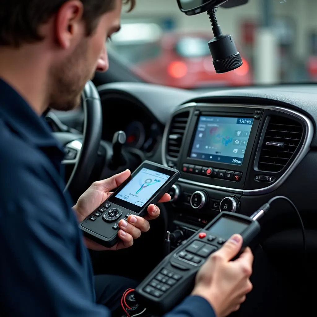 Car audio technician diagnosing a CD player in Cornwall