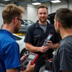 Technician Checking Car Battery Health