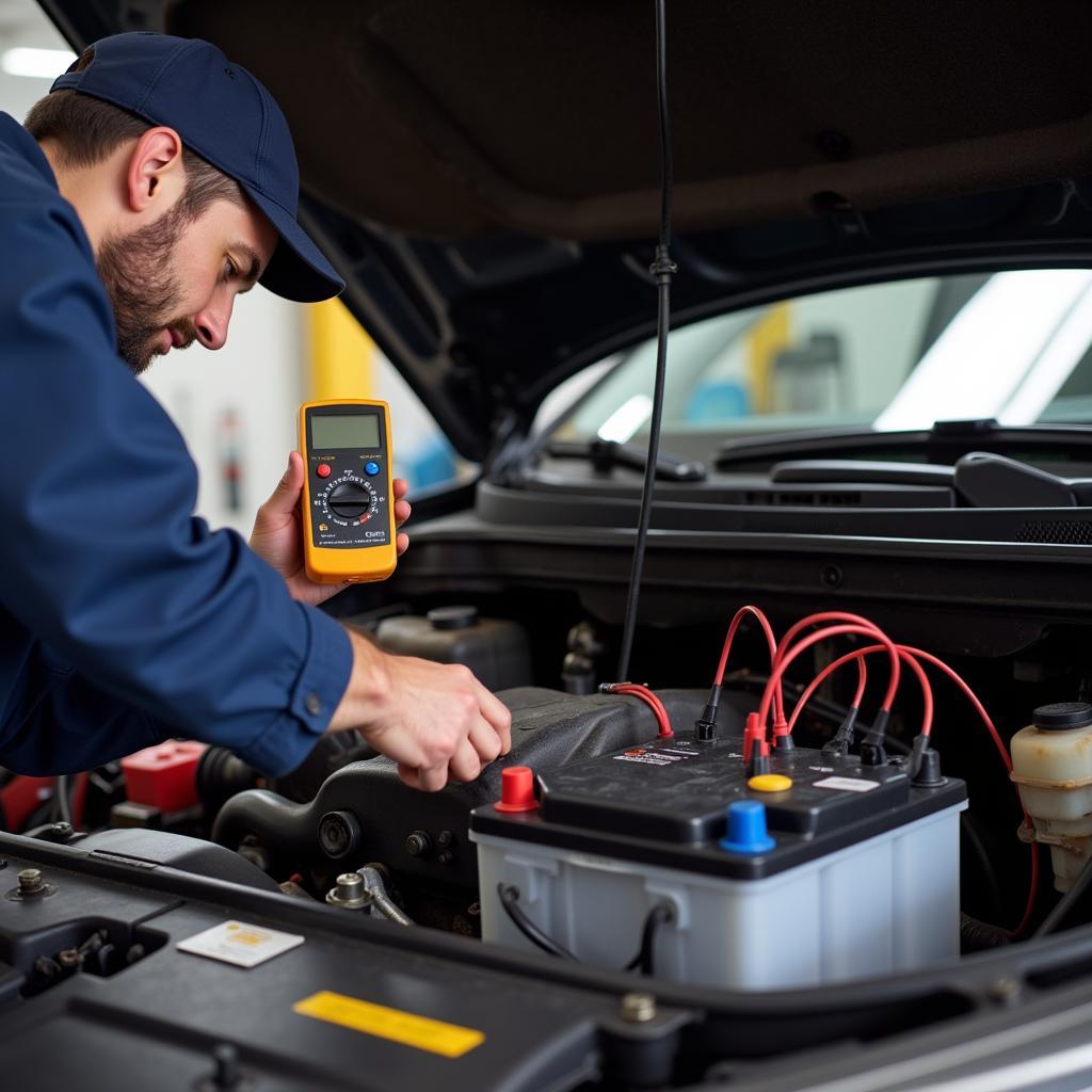 Mechanic Checking Car Battery