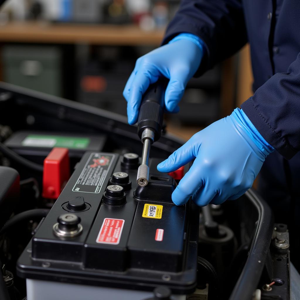 Mechanic Checking Car Battery