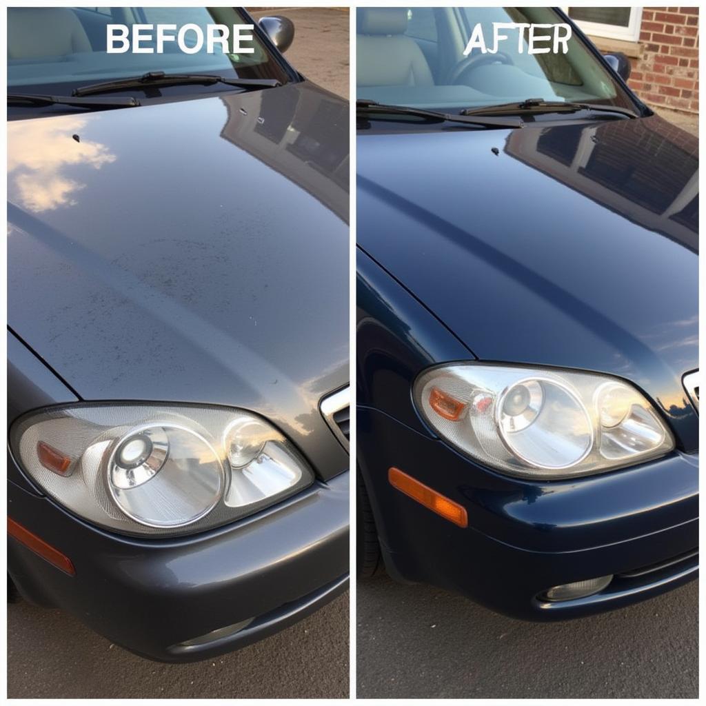 Dramatic transformation of a car's paint after professional buffing