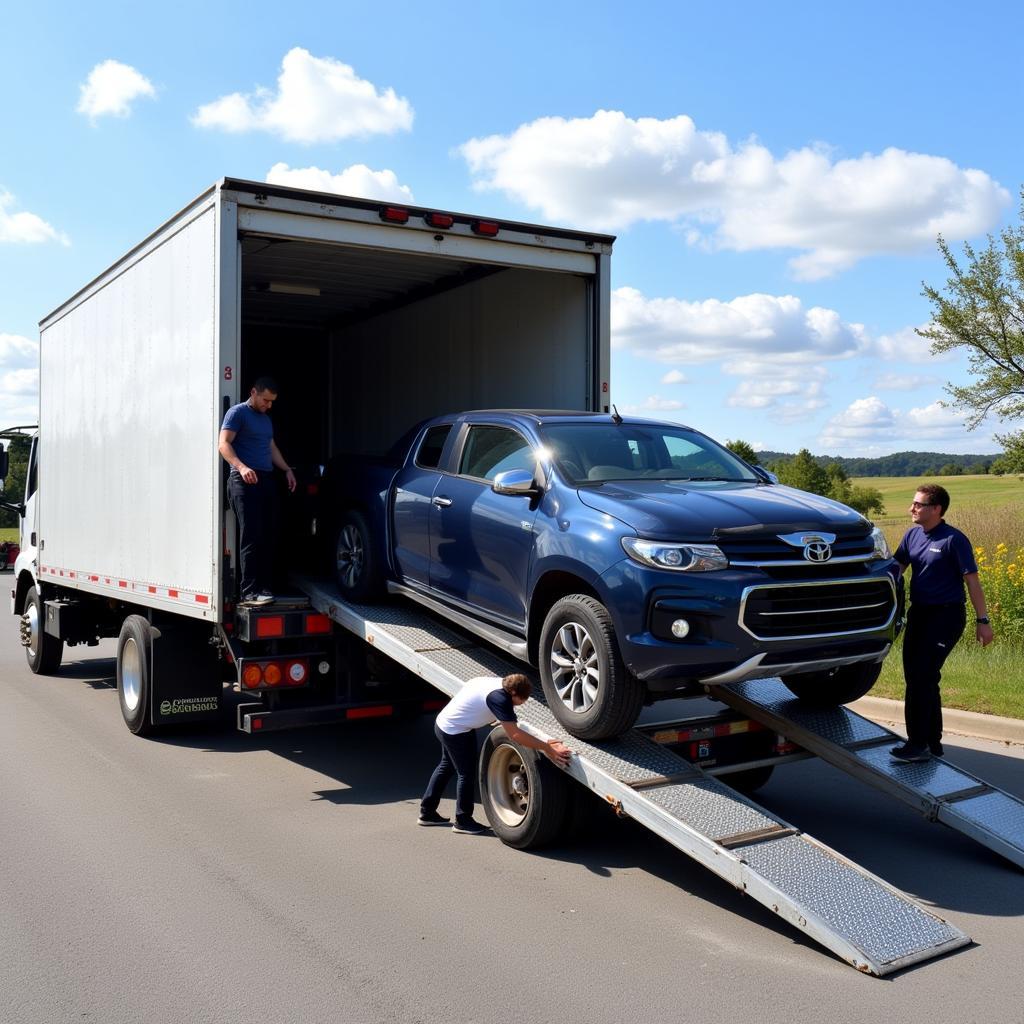 Car Being Loaded onto Transport Truck