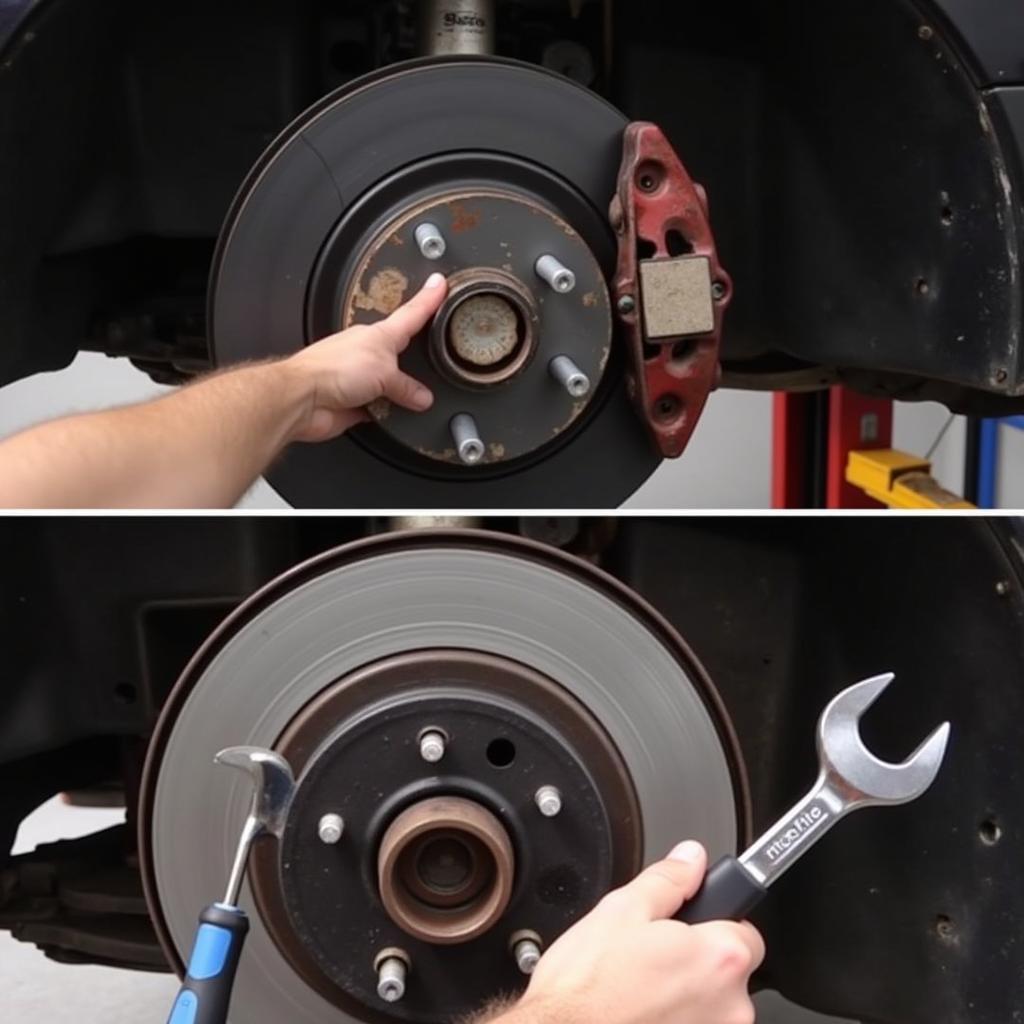 Close-Up View of Car Brake Pad Replacement Process