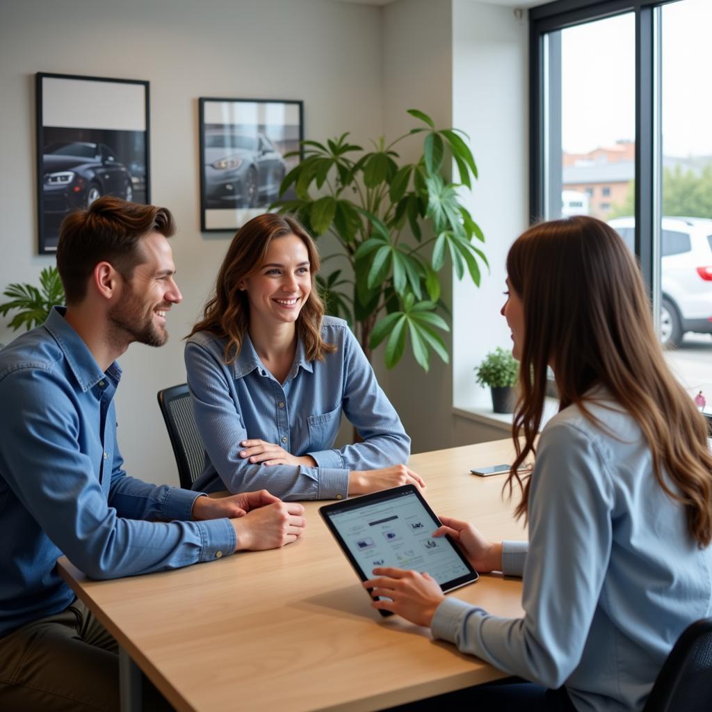 Couple Consulting with Car Buying Service Representative