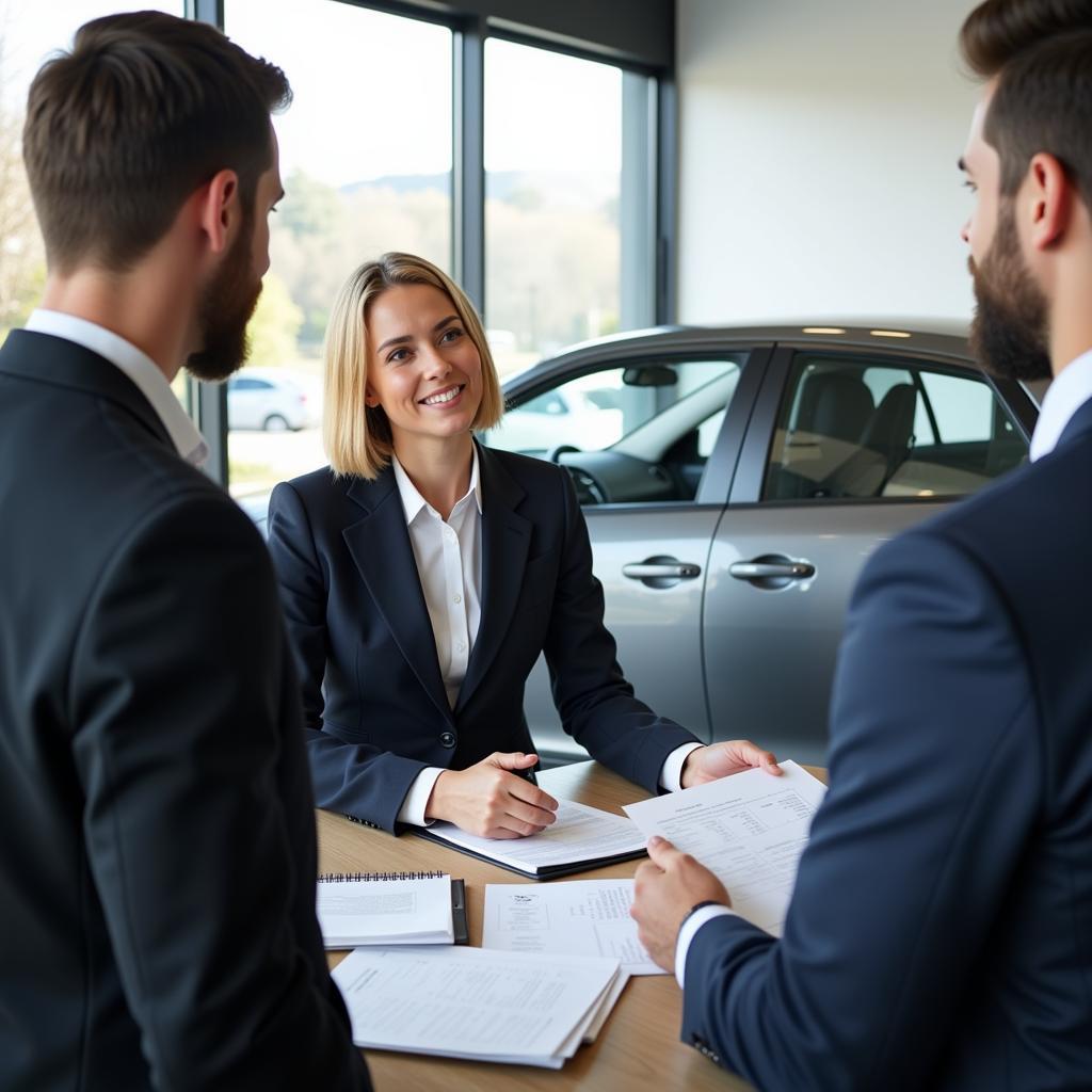 Car Buying Service Representative Negotiating at Dealership