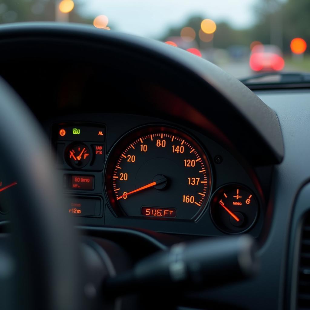 Car dashboard with high mileage displayed