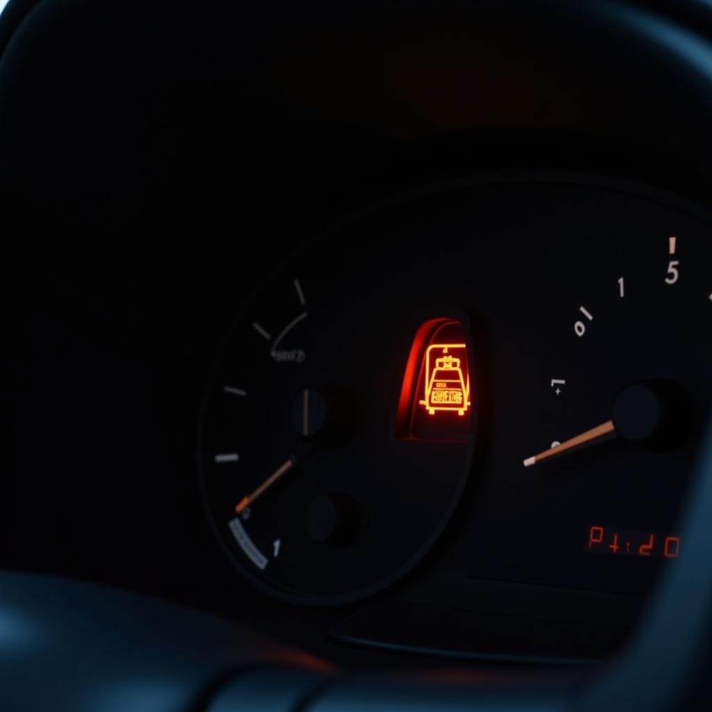 Car dashboard with a warning light illuminated