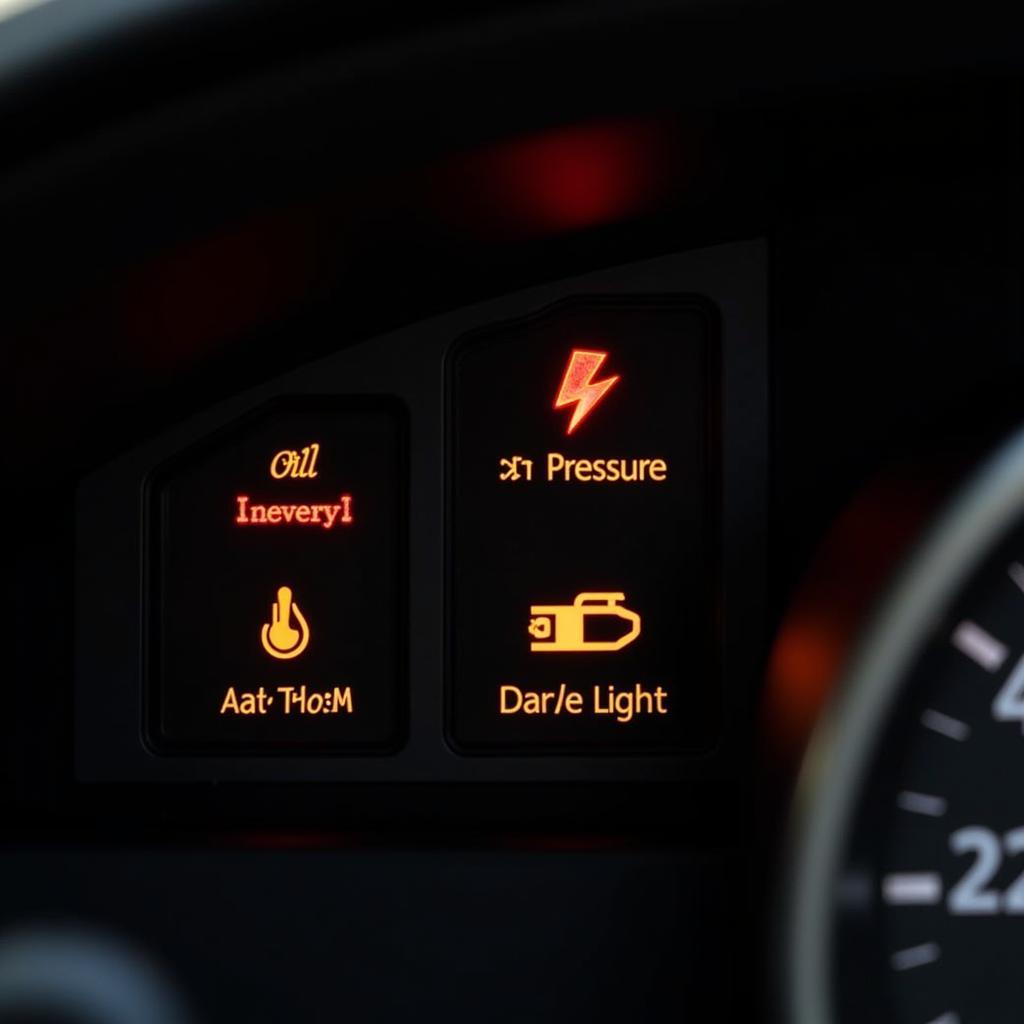 Car dashboard warning lights illuminated