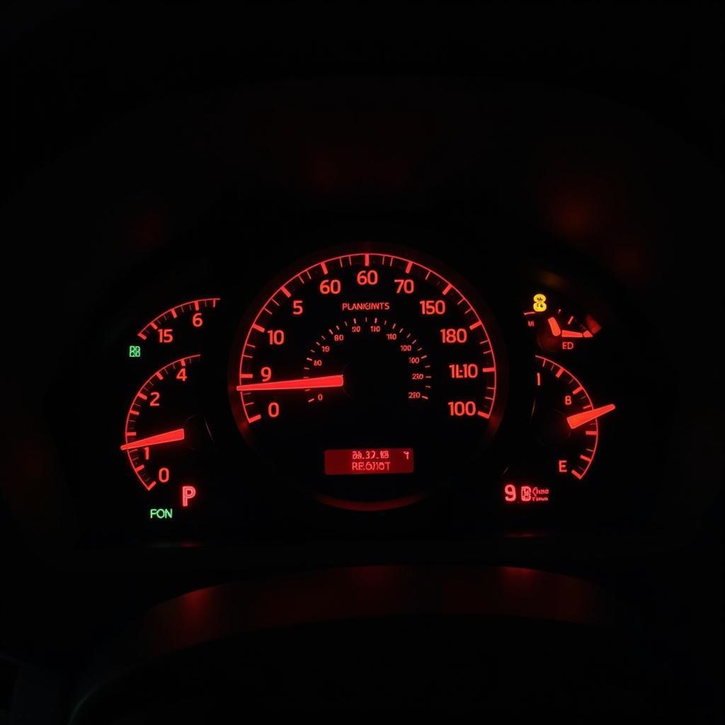 Car Dashboard Illuminated with Warning Lights