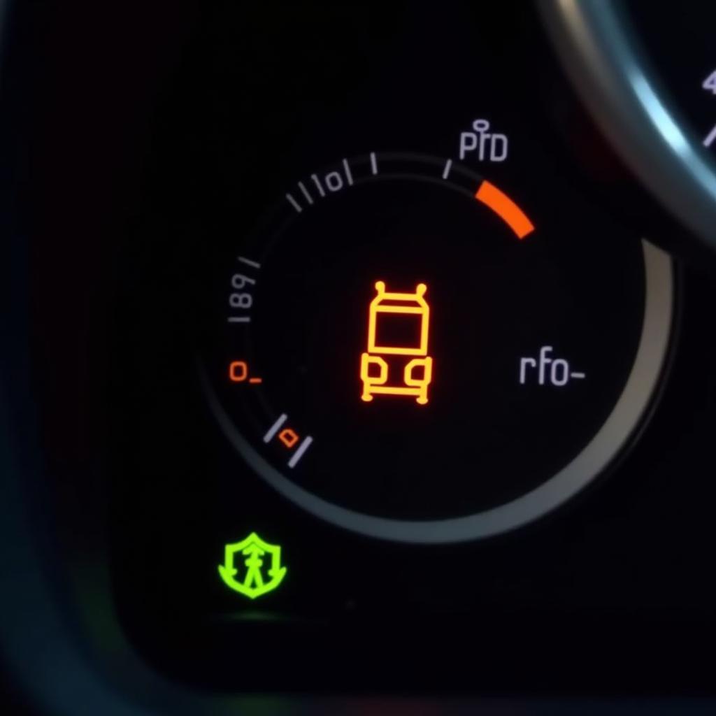 Car dashboard with illuminated warning lights