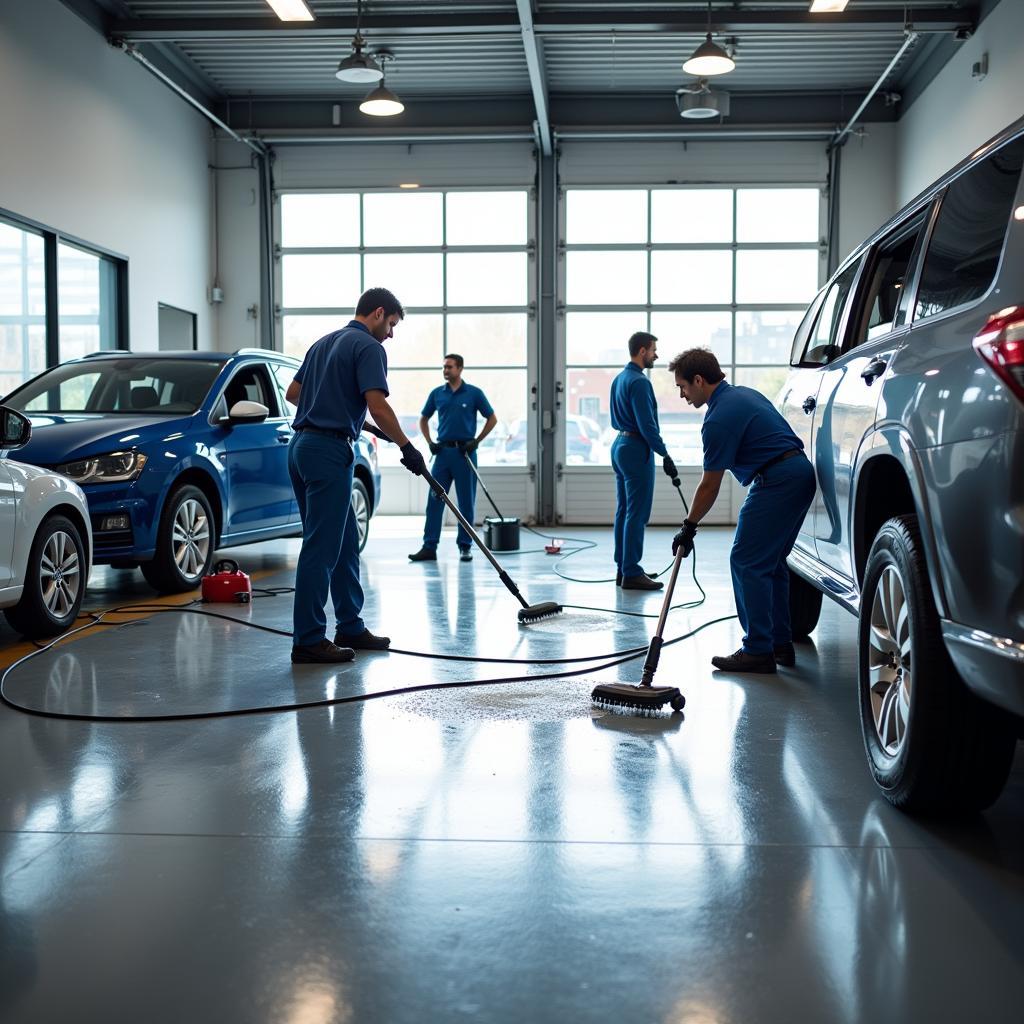 Professional Car Dealership Service Bay Cleaning