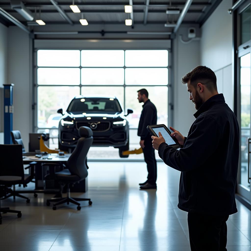 Modern and well-equipped service center at a car dealership