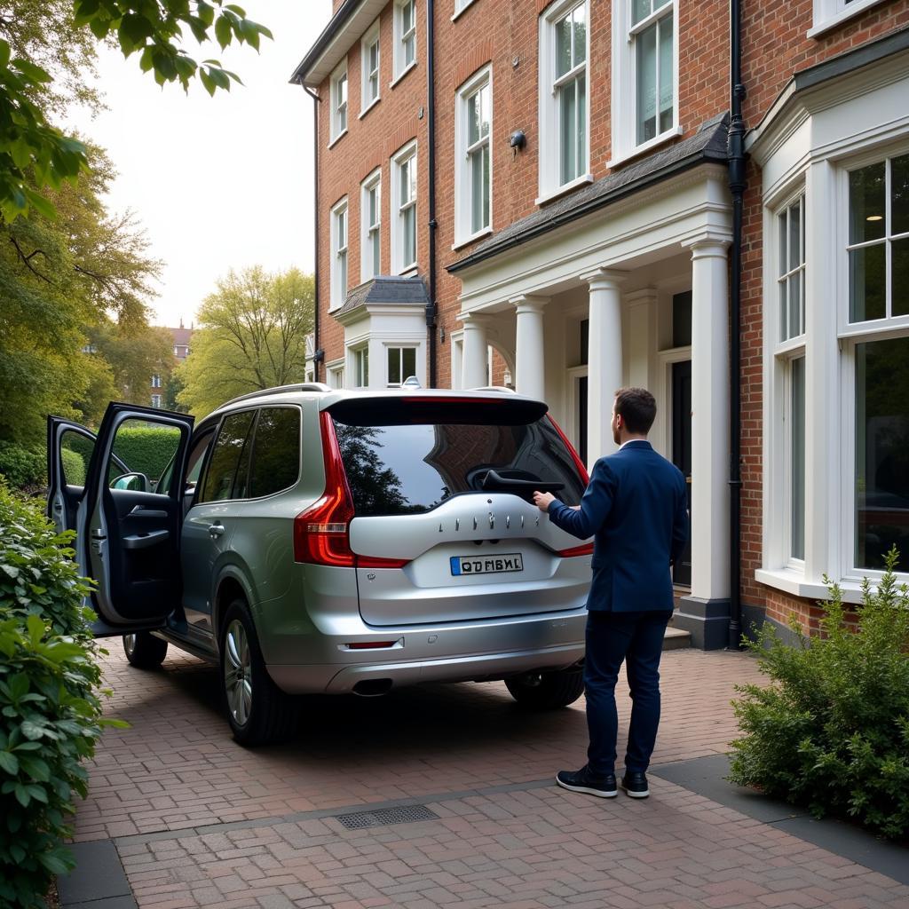 A car being delivered to a residential address in London