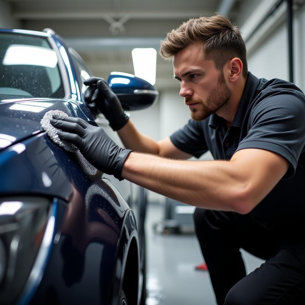 Skilled Car Detailer at Work