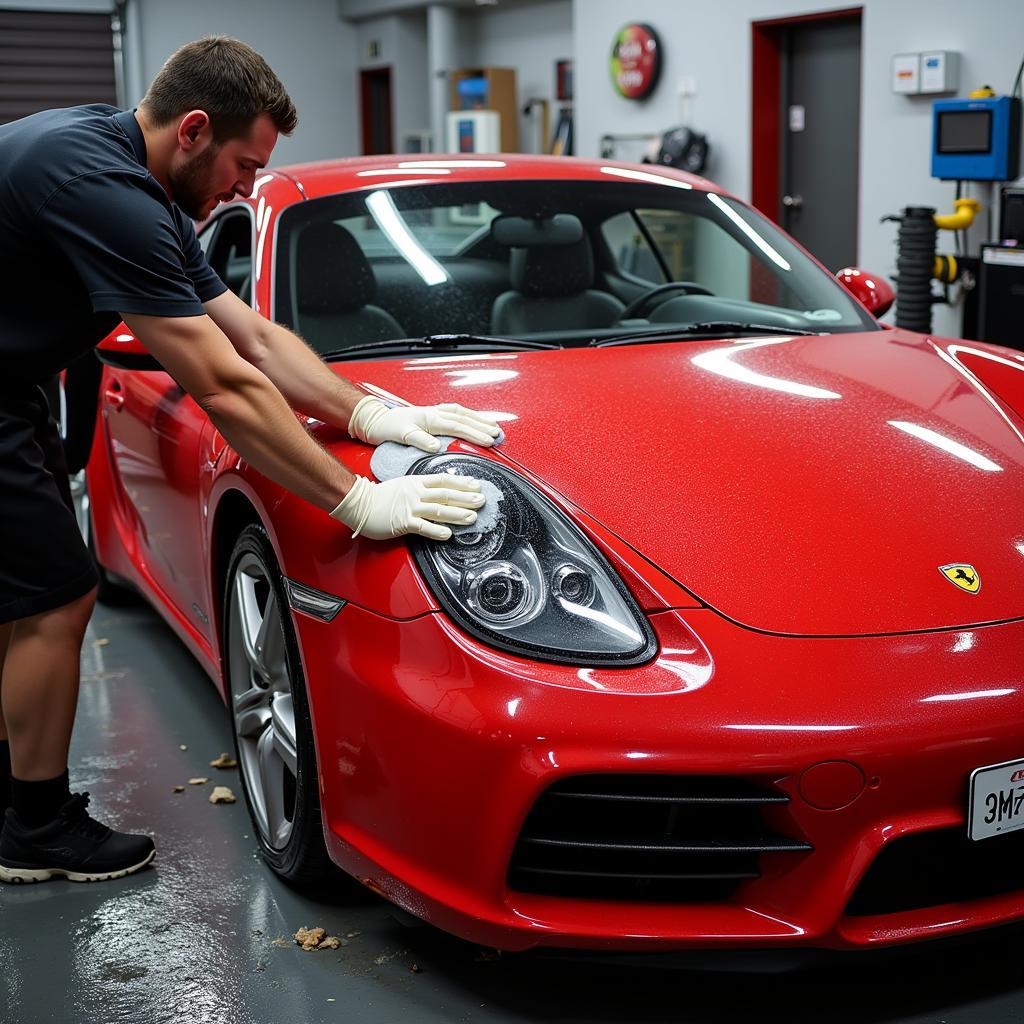 Professional car detailing service restoring the shine of a car exterior