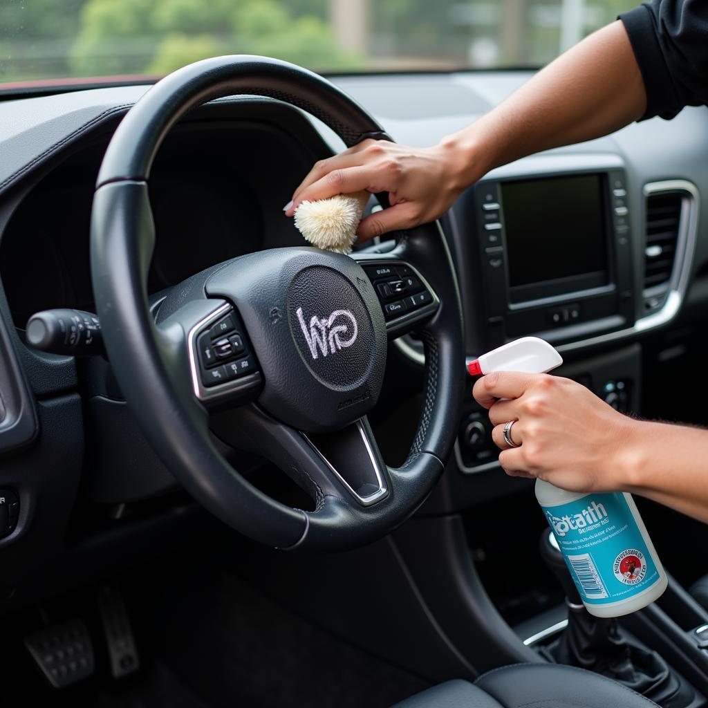 A car interior undergoing professional detailing