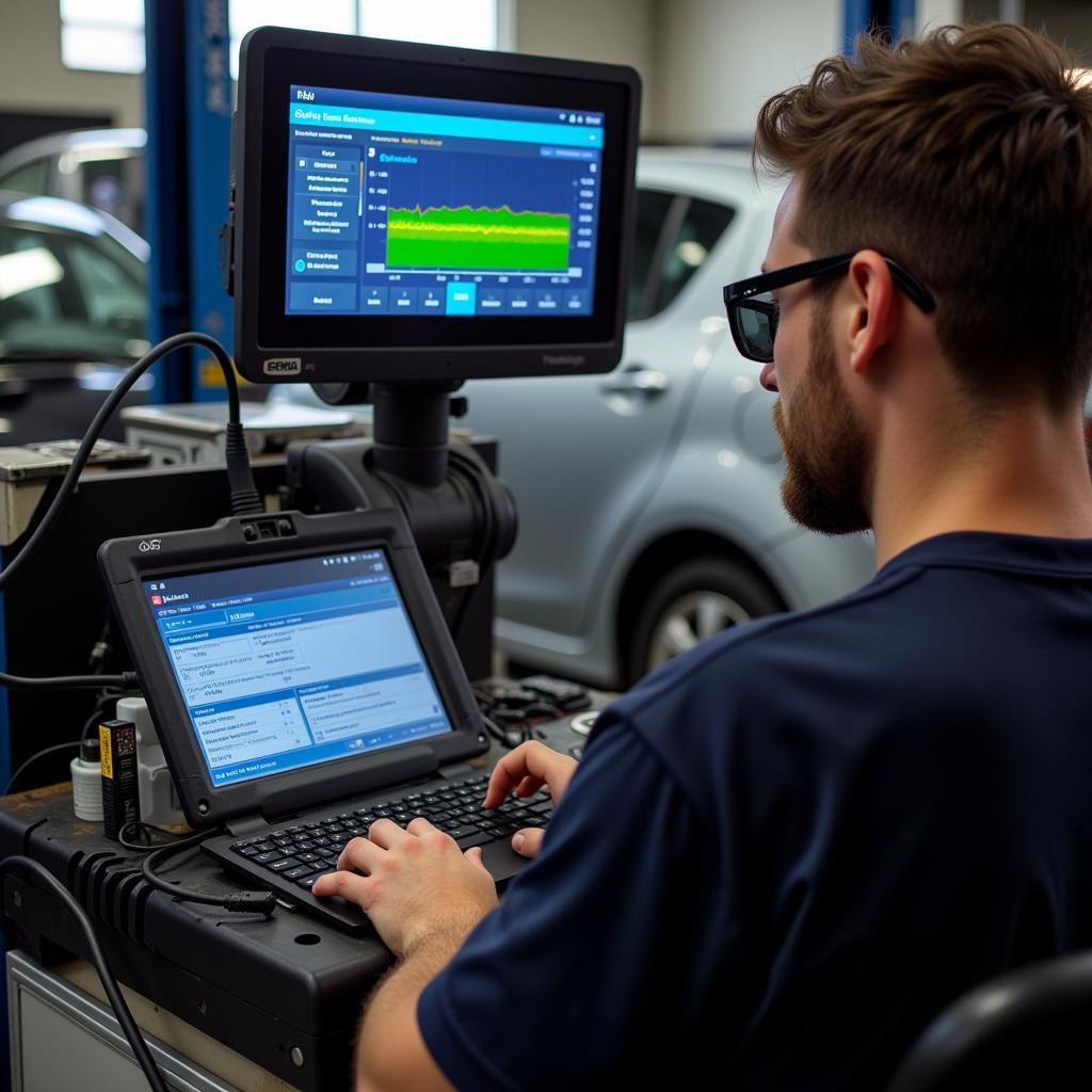 Car diagnostic equipment in use at a Garfield Township repair shop