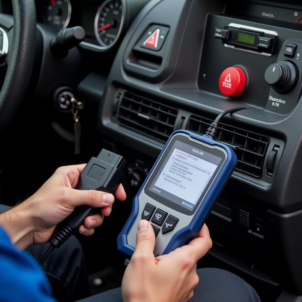 Mechanic performing a car diagnostic test