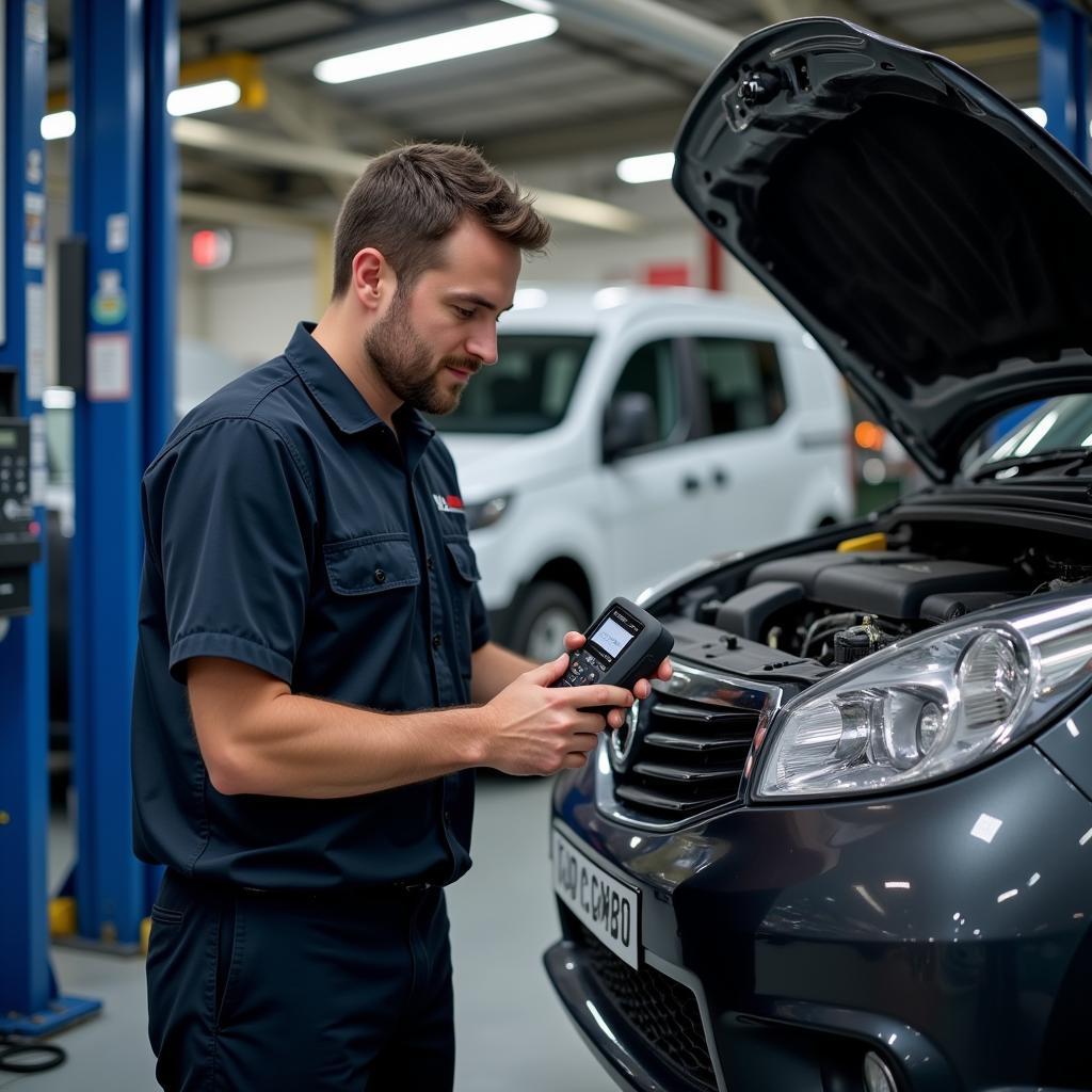 Car undergoing diagnostic test in Dorking