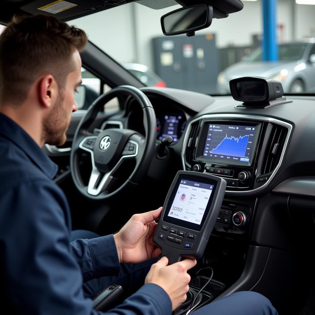 Car undergoing diagnostic testing in a Dunstable garage