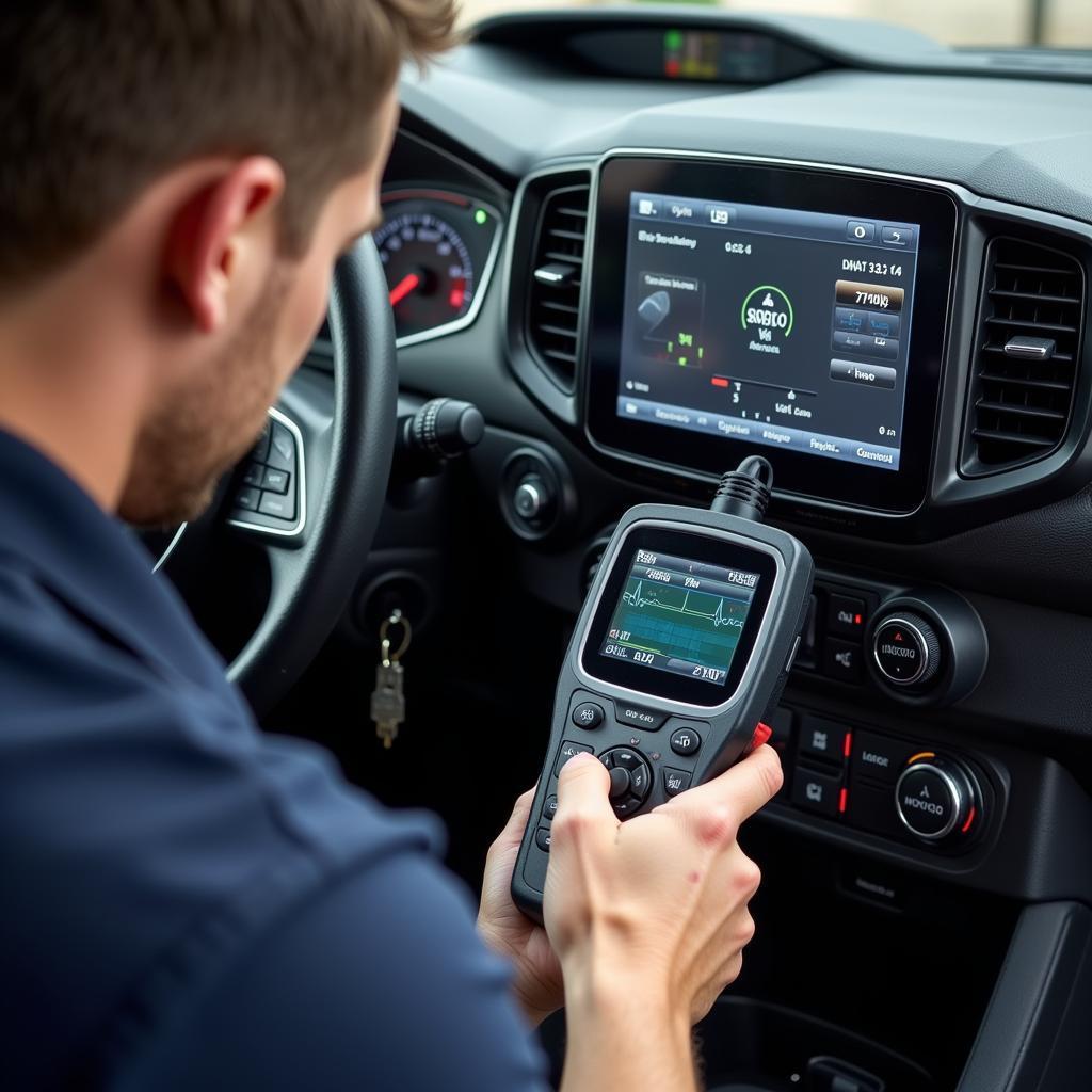 Mechanic performing a car diagnostic test in Limerick