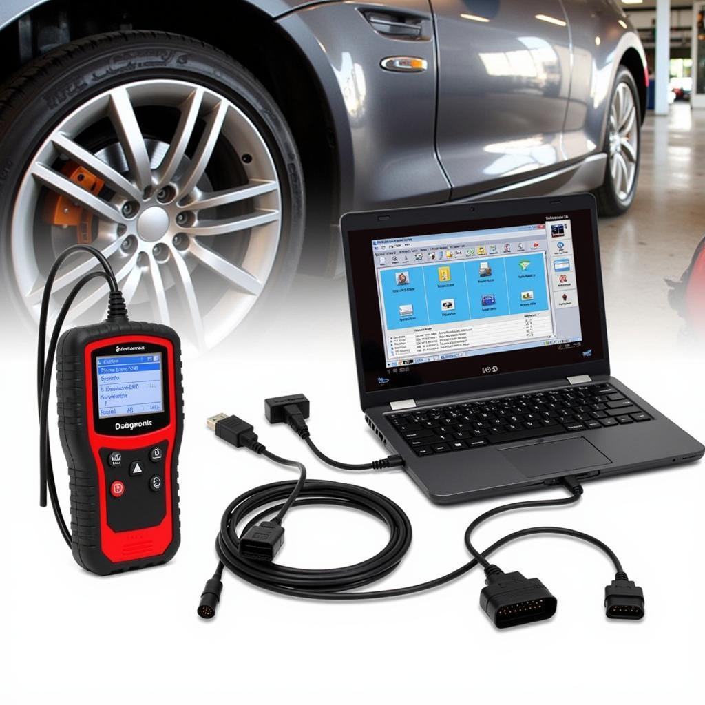 Modern car diagnostic tools connected to a vehicle's computer system