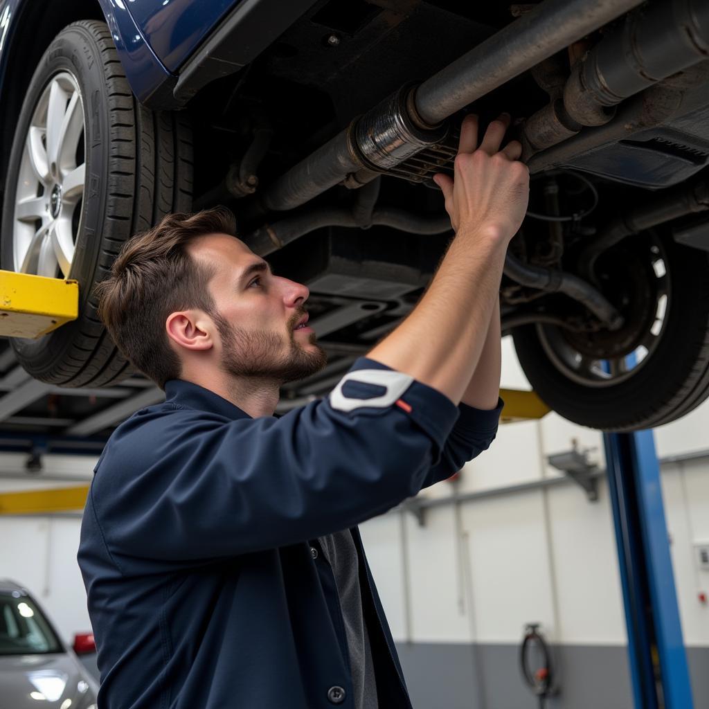  Mechanic inspecting a car's drainage system in Beaconsfield. 