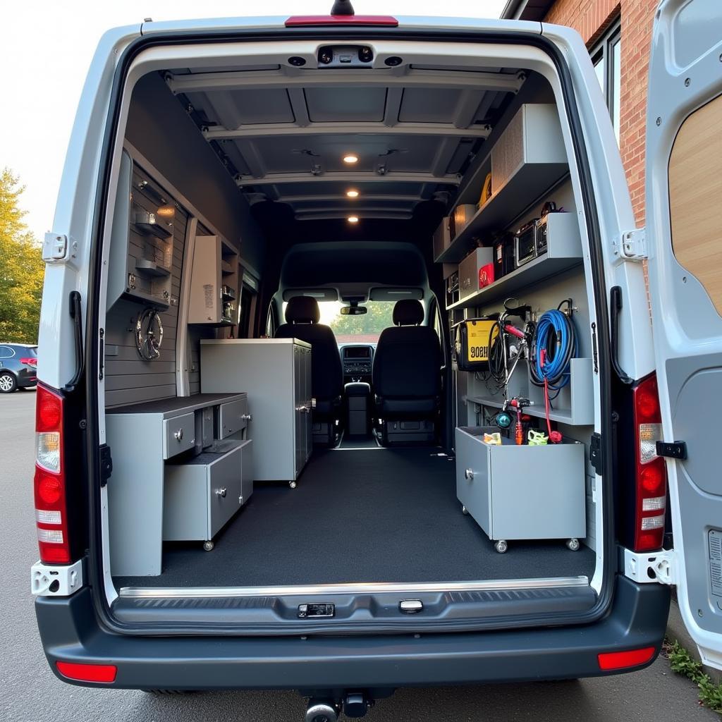 Mobile car service van with equipment