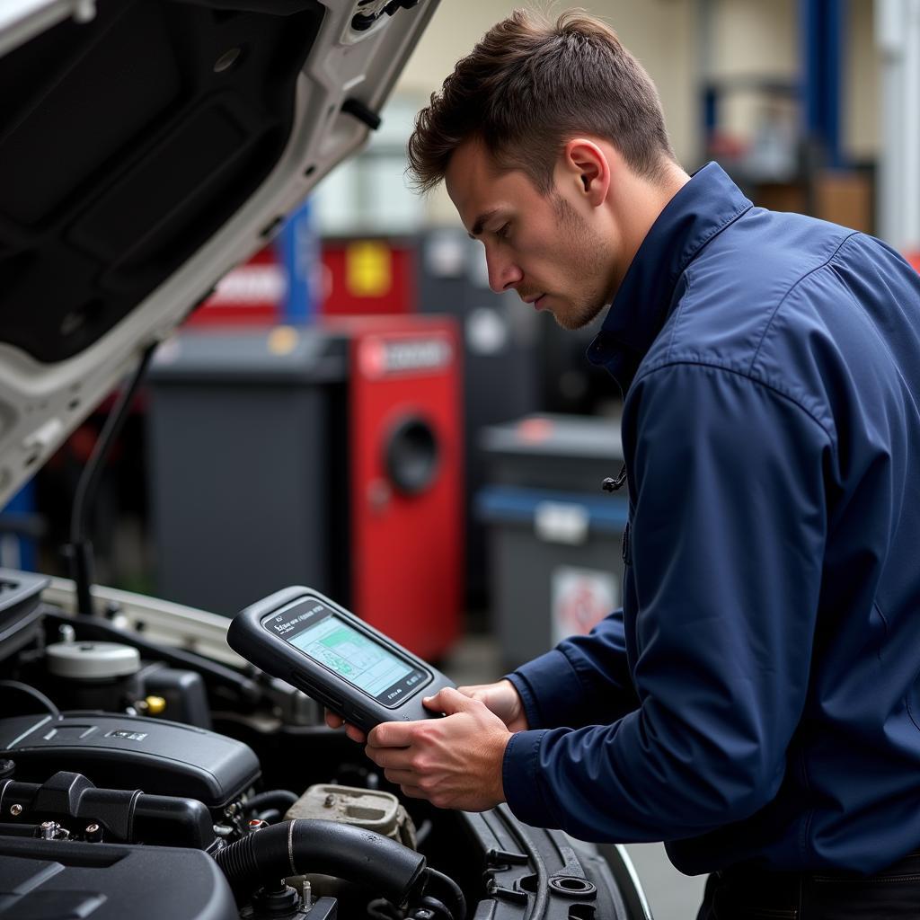  Mechanic in Derby conducting car engine diagnostics 