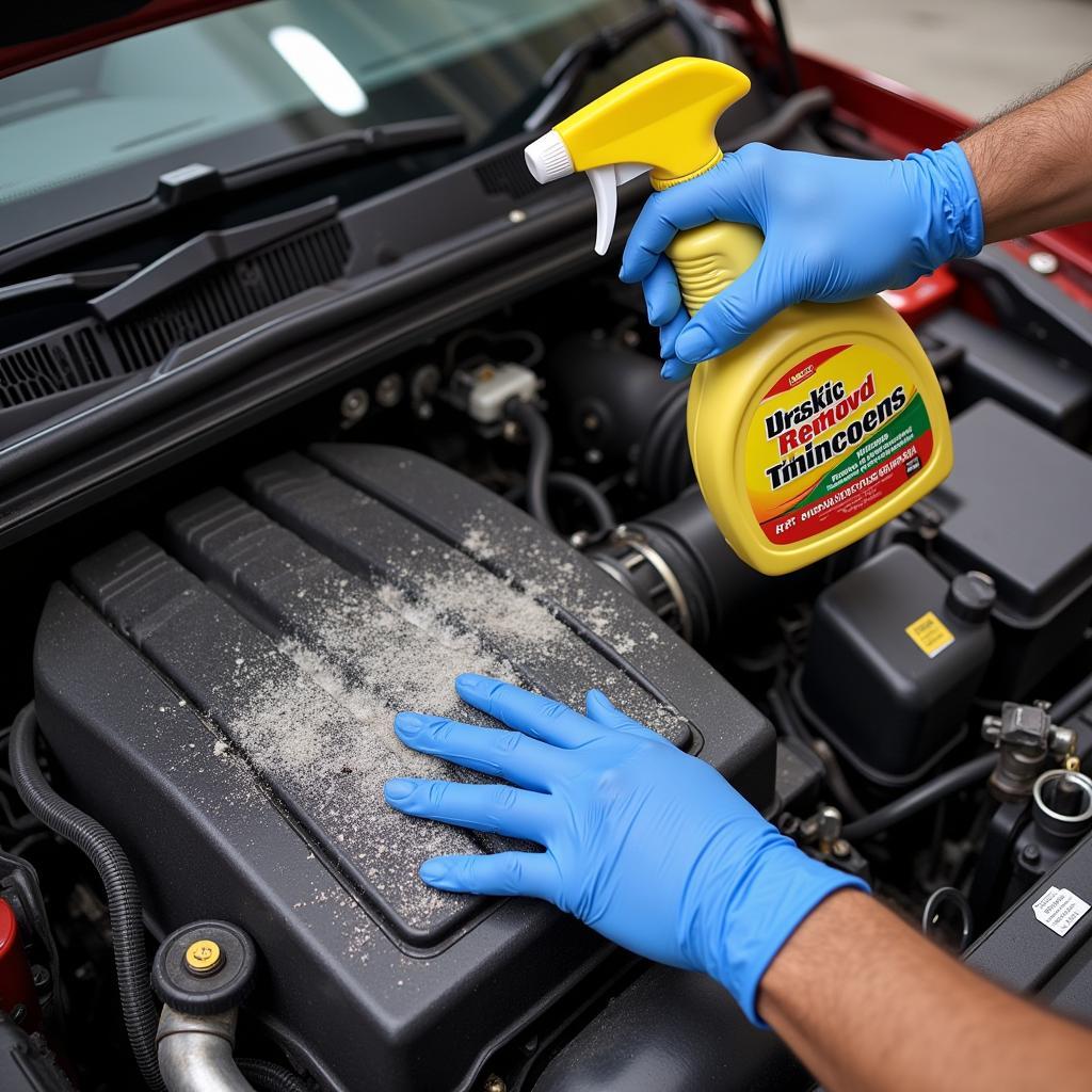 Car Engine During Cleaning