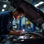 Mechanic Inspecting Car Engine