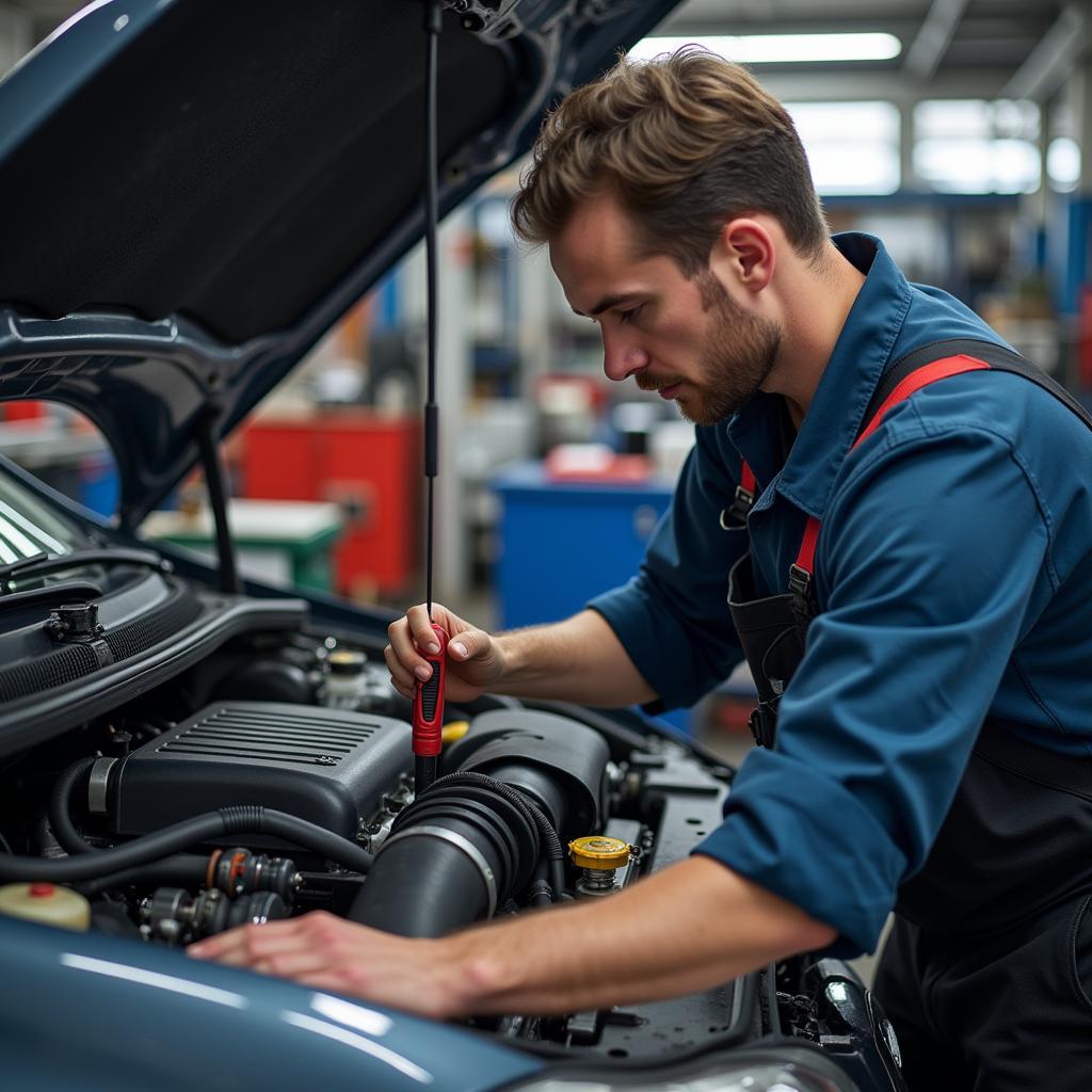 Mechanic inspecting a car engine