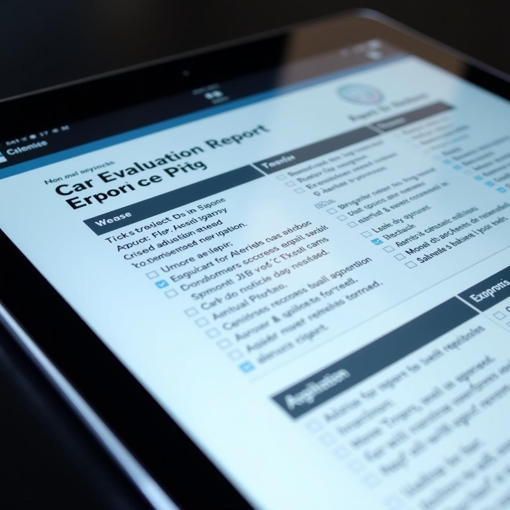 Post-collision car evaluation report on a digital tablet
