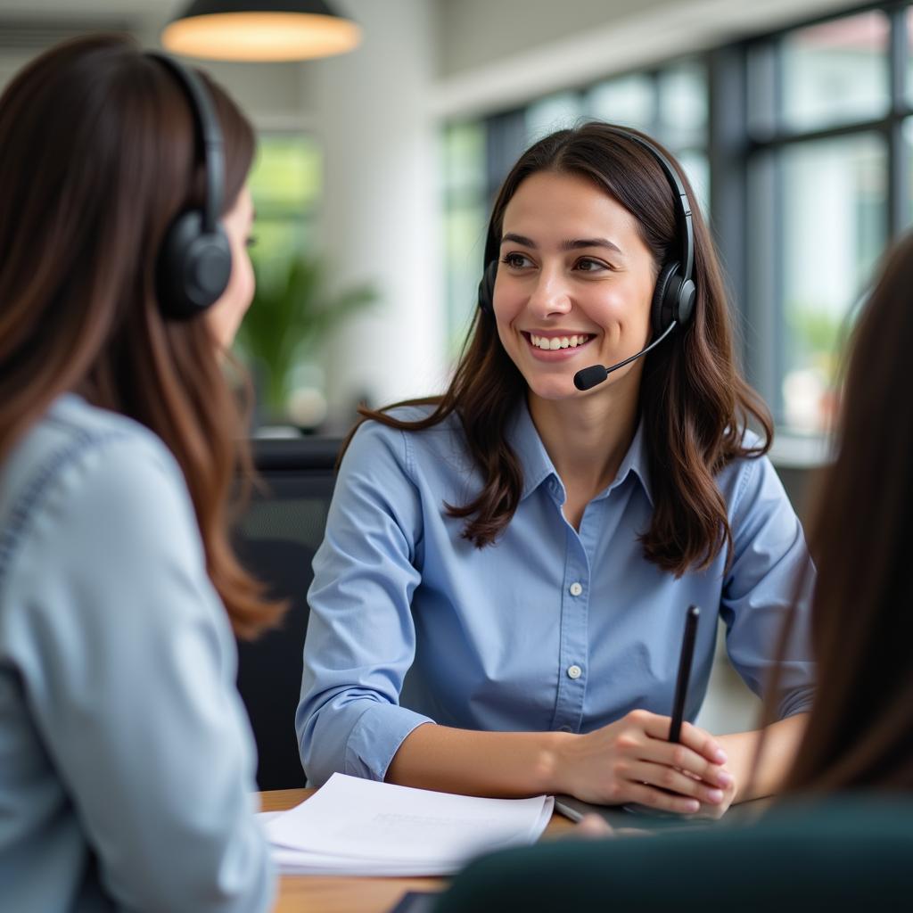 Friendly customer service representative answering car finance questions