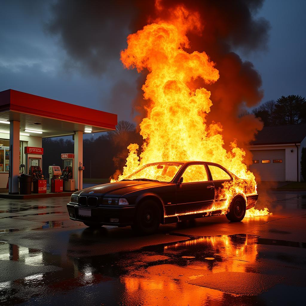 Car Fire Caused by Fuel Leak at Clackett Lane Services