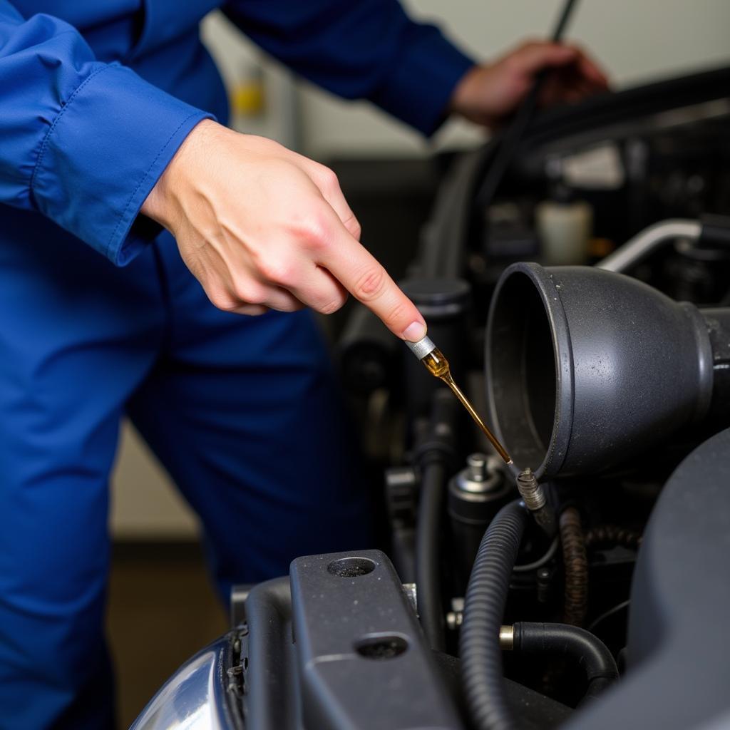 Mechanic checking car fluids