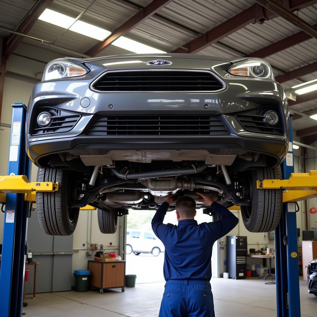  Car on a lift during an interim service