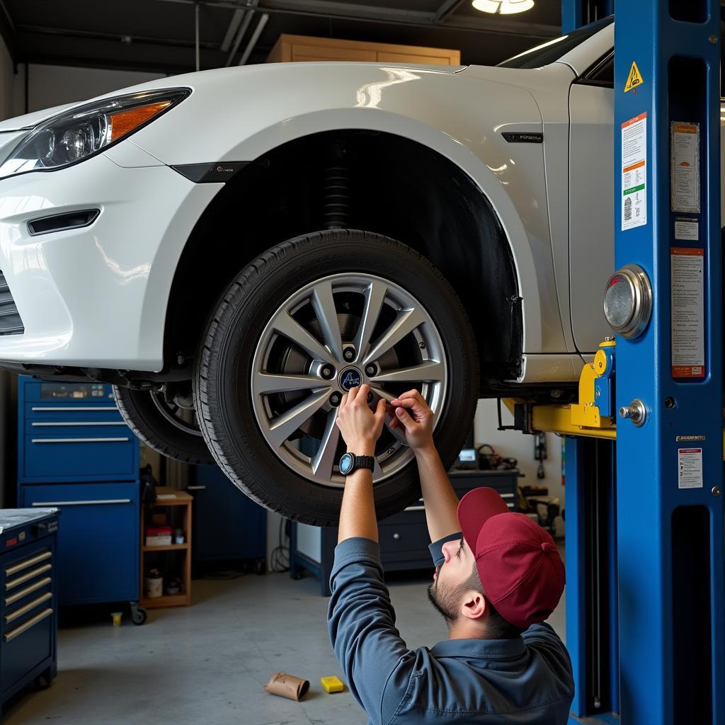 Car being serviced in a garage