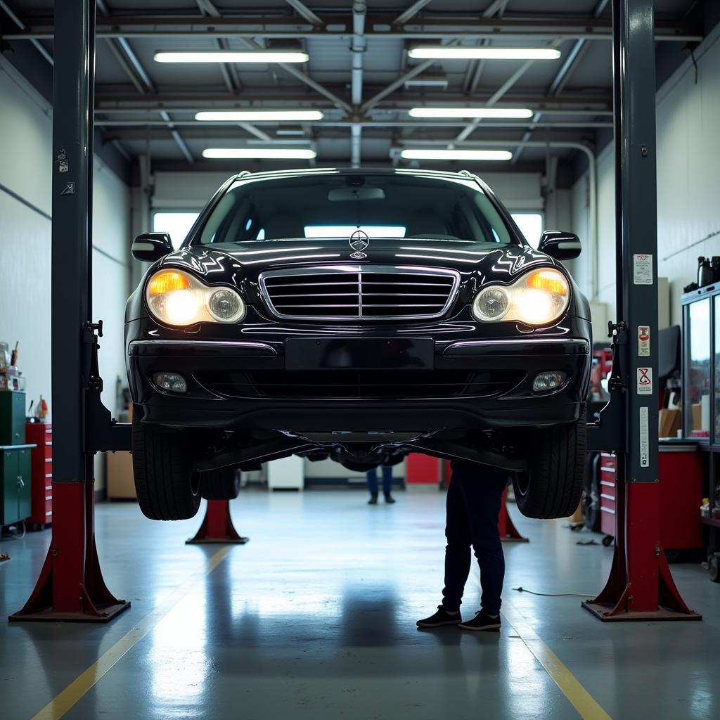 Car Being Serviced in a Garage