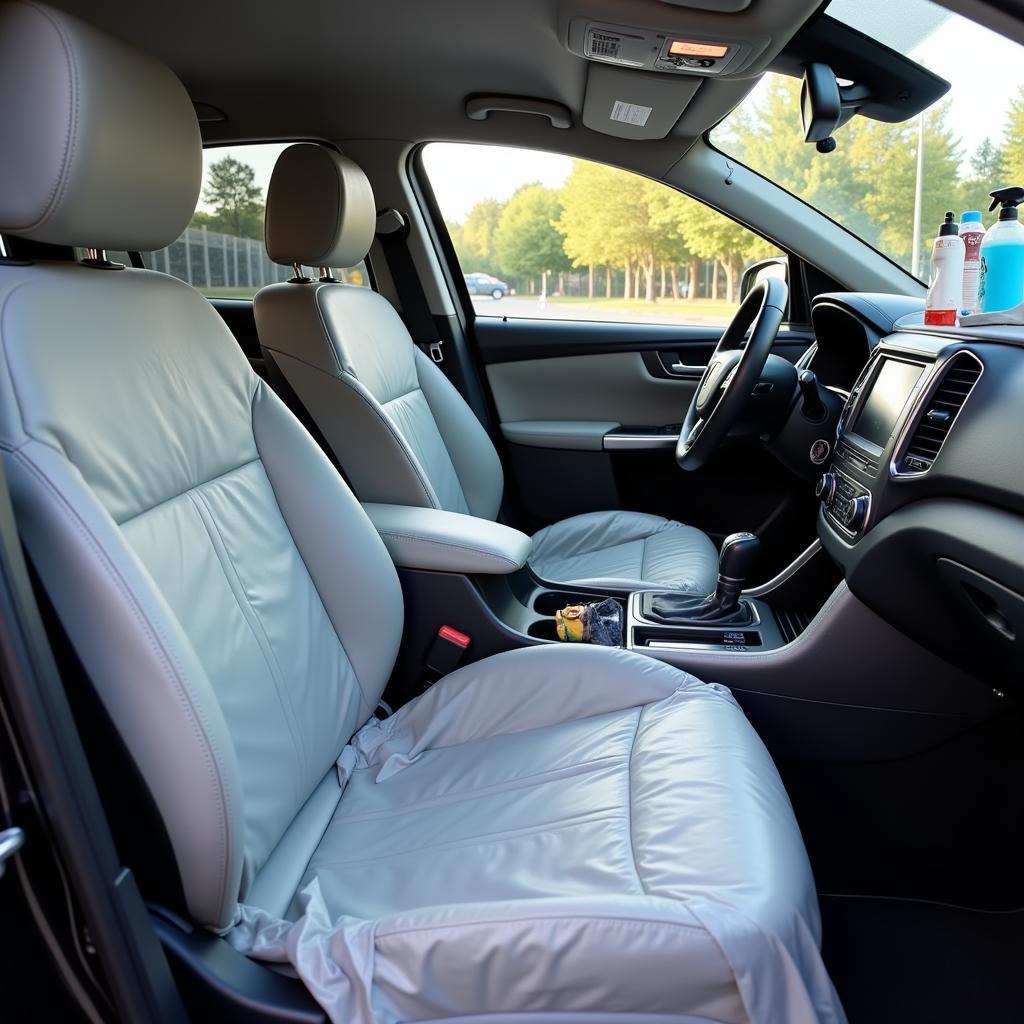 Car interior being detailed