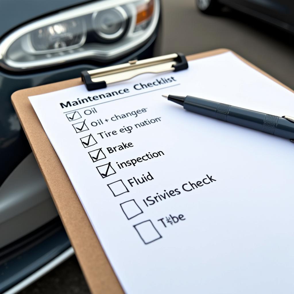 Car Maintenance Checklist and Pen on a Clipboard