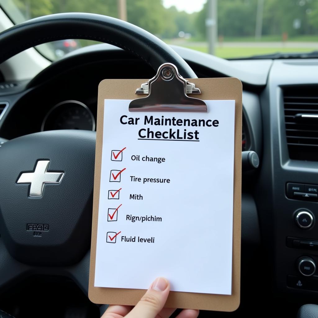 Car maintenance checklist on a clipboard