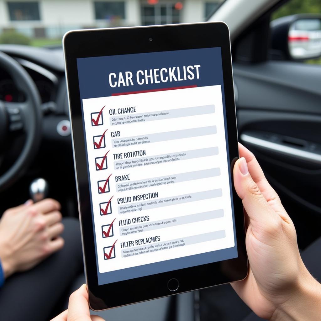 Car maintenance checklist on a tablet