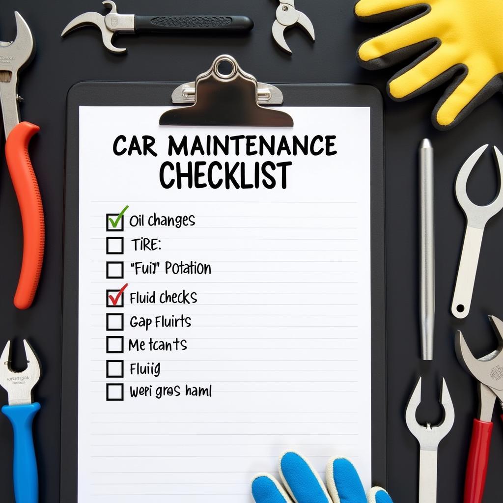 Car maintenance checklist on a clipboard