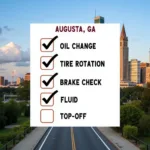 Checklist for car maintenance with Augusta, GA skyline in the background